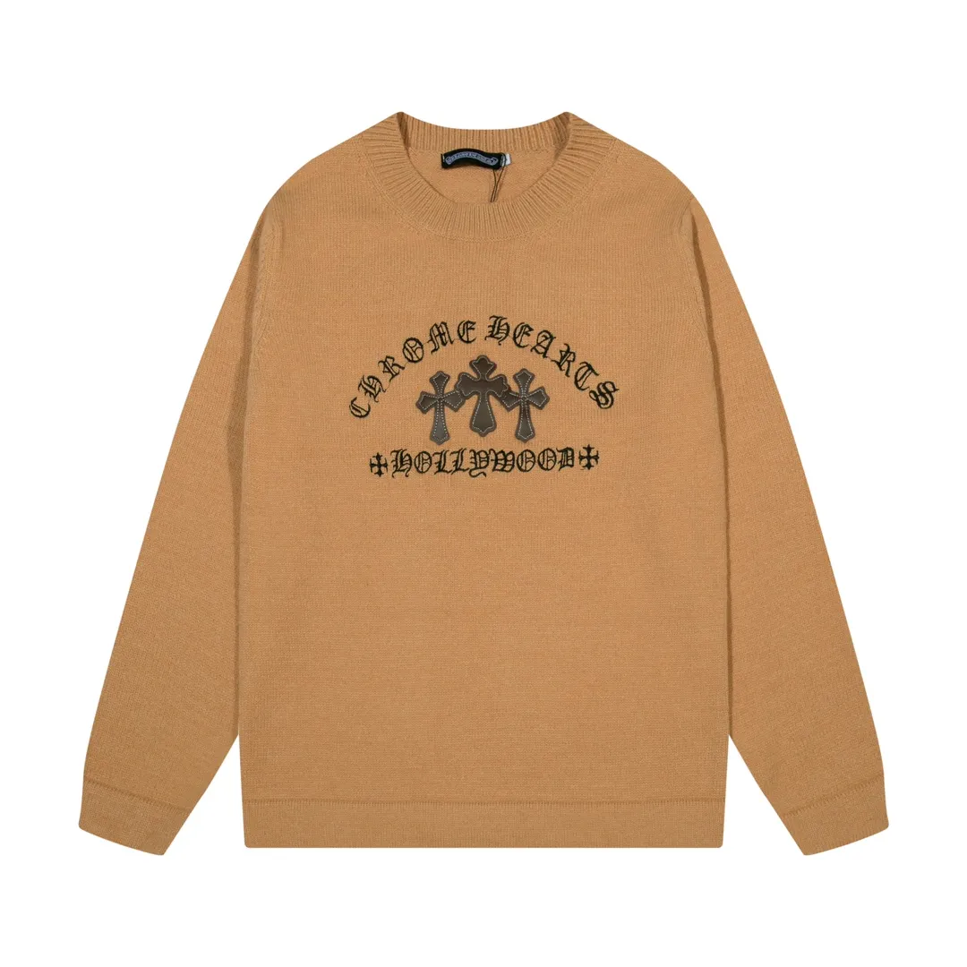 P320 Chrome Hearts Chrome Hearts Cross Leather Hardware Embroidered Crew Neck Sweater Color: Red Brown Black Size: S M L XL XXL